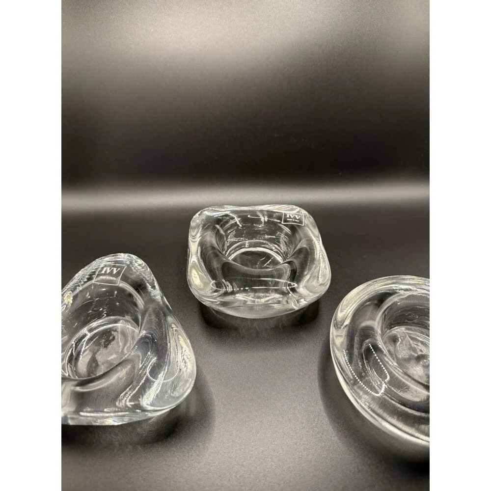 IVV Art Glass Votives Set Of 3 Circle Triangle Square Heavy Blown Made In Italy